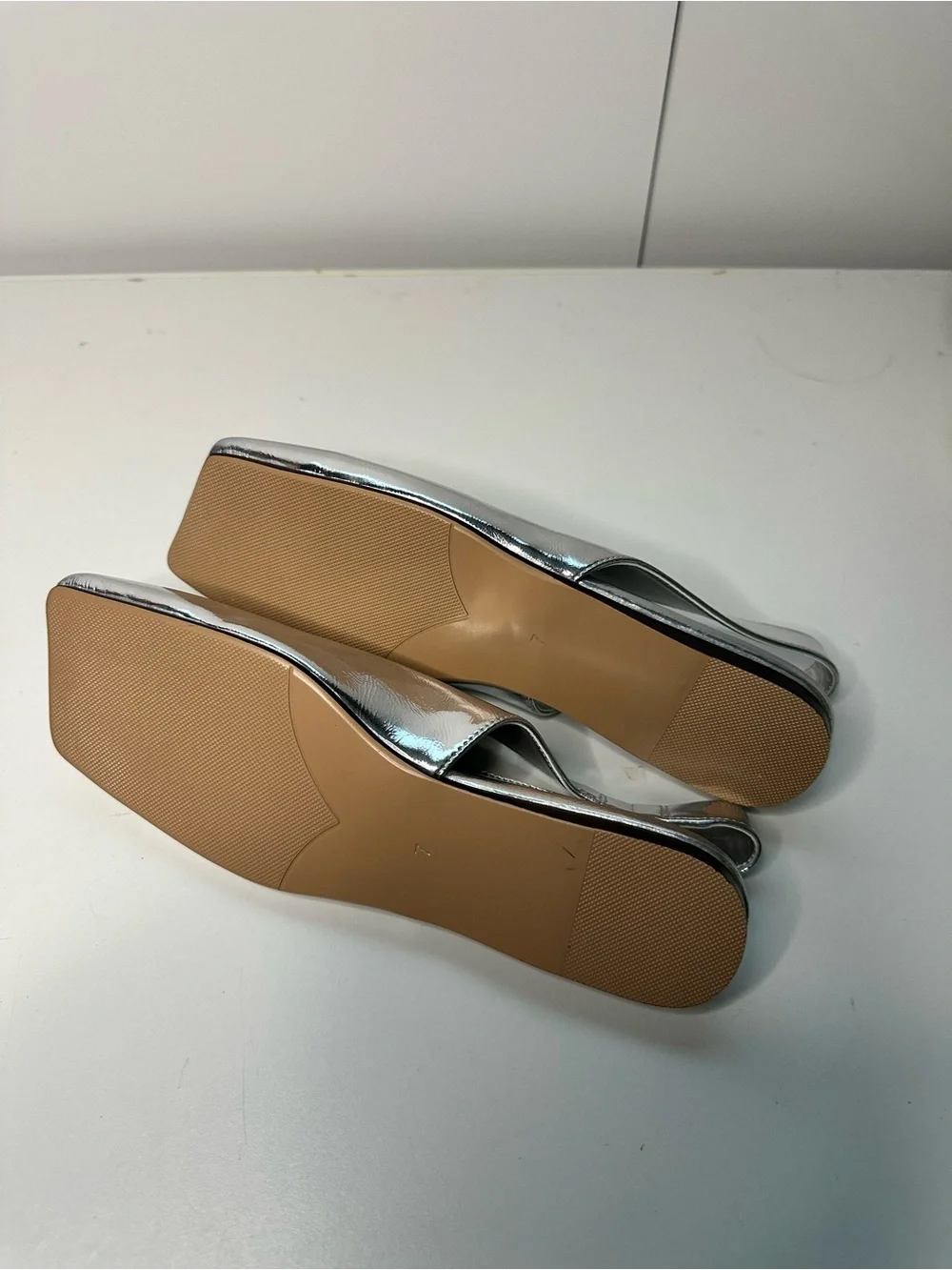 Pomoxin Women’s Silver Slingback Flats Square Toe Strappy Faux Leather Sx 7